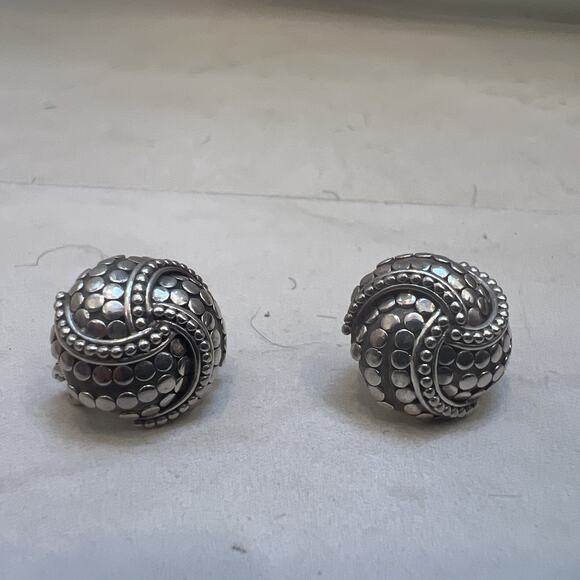 John Hardy Twirl Dot Sterling Silver Round Button Earrings - Picture 1 of 7